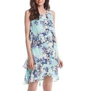 SL Fashions  Mint/Blue/Multi Flowing Tiered Floral Dress Size 14
